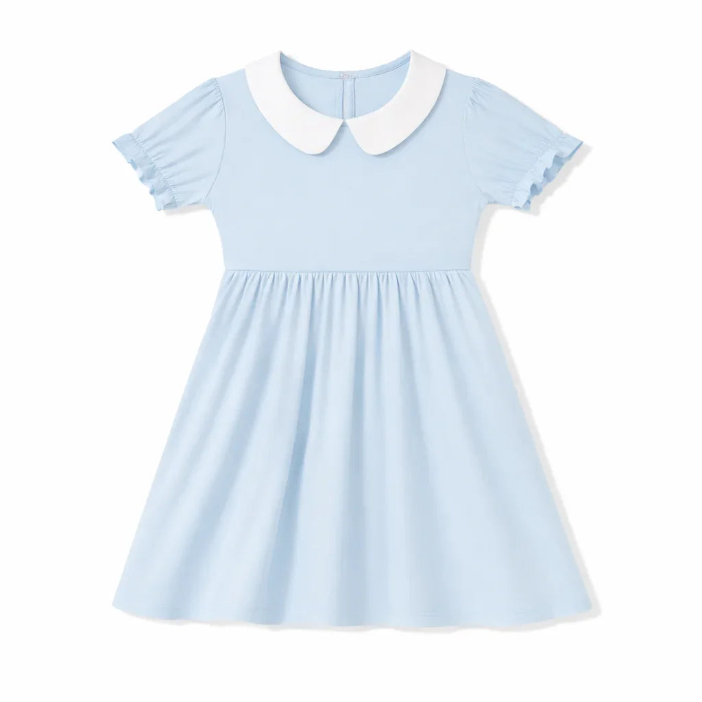 Einfarbiges Bambus-Kleid mit Peter-Pan-Kragen