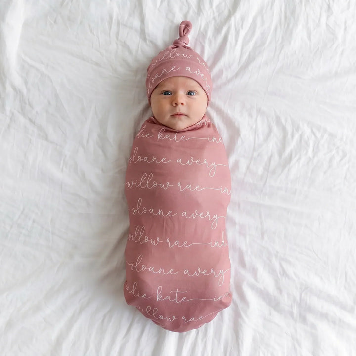 Personalized Dusty Hues Baby Name Bamboo Swaddle Blanket Block & Script