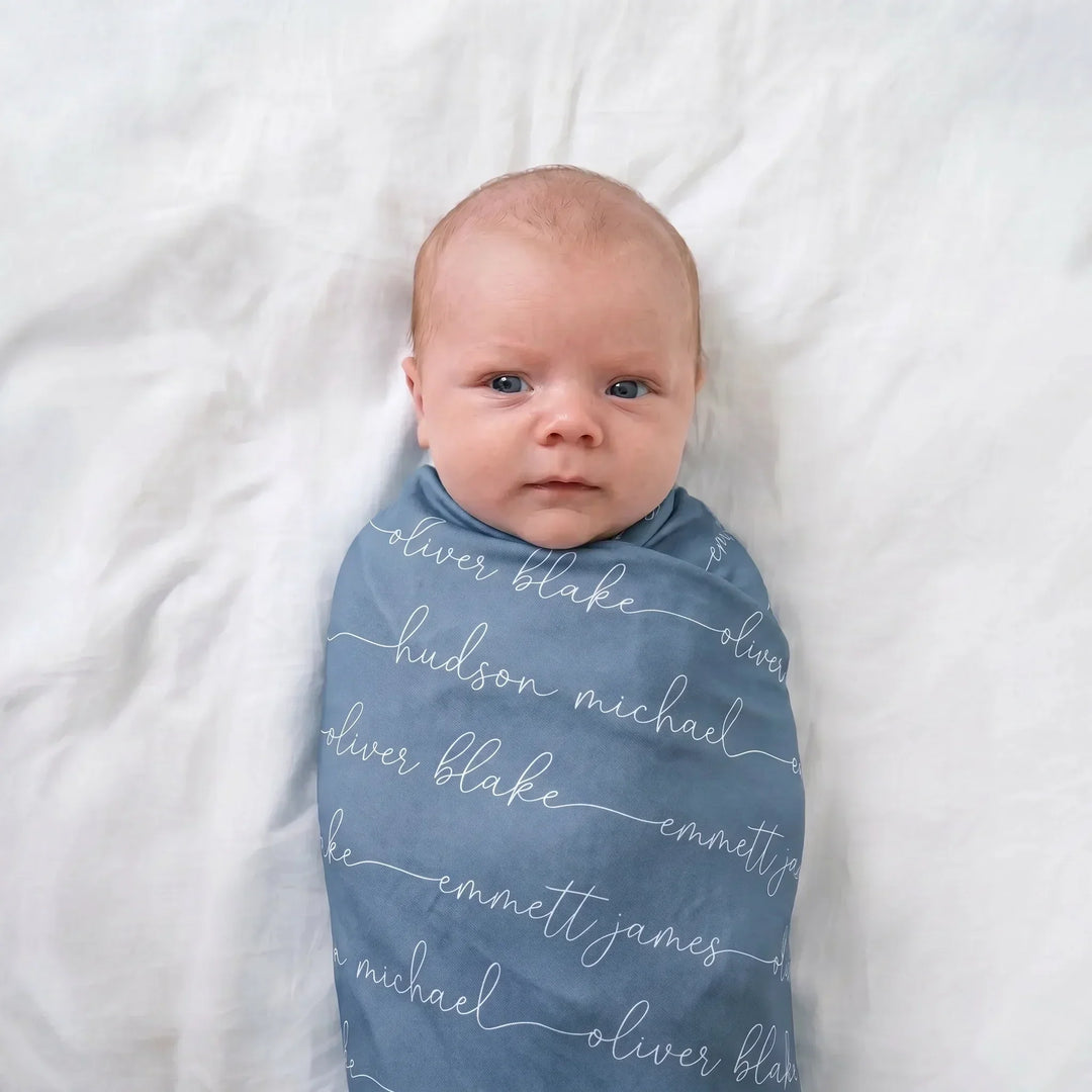 Personalized Dusty Hues Baby Name Bamboo Swaddle Blanket Block & Script