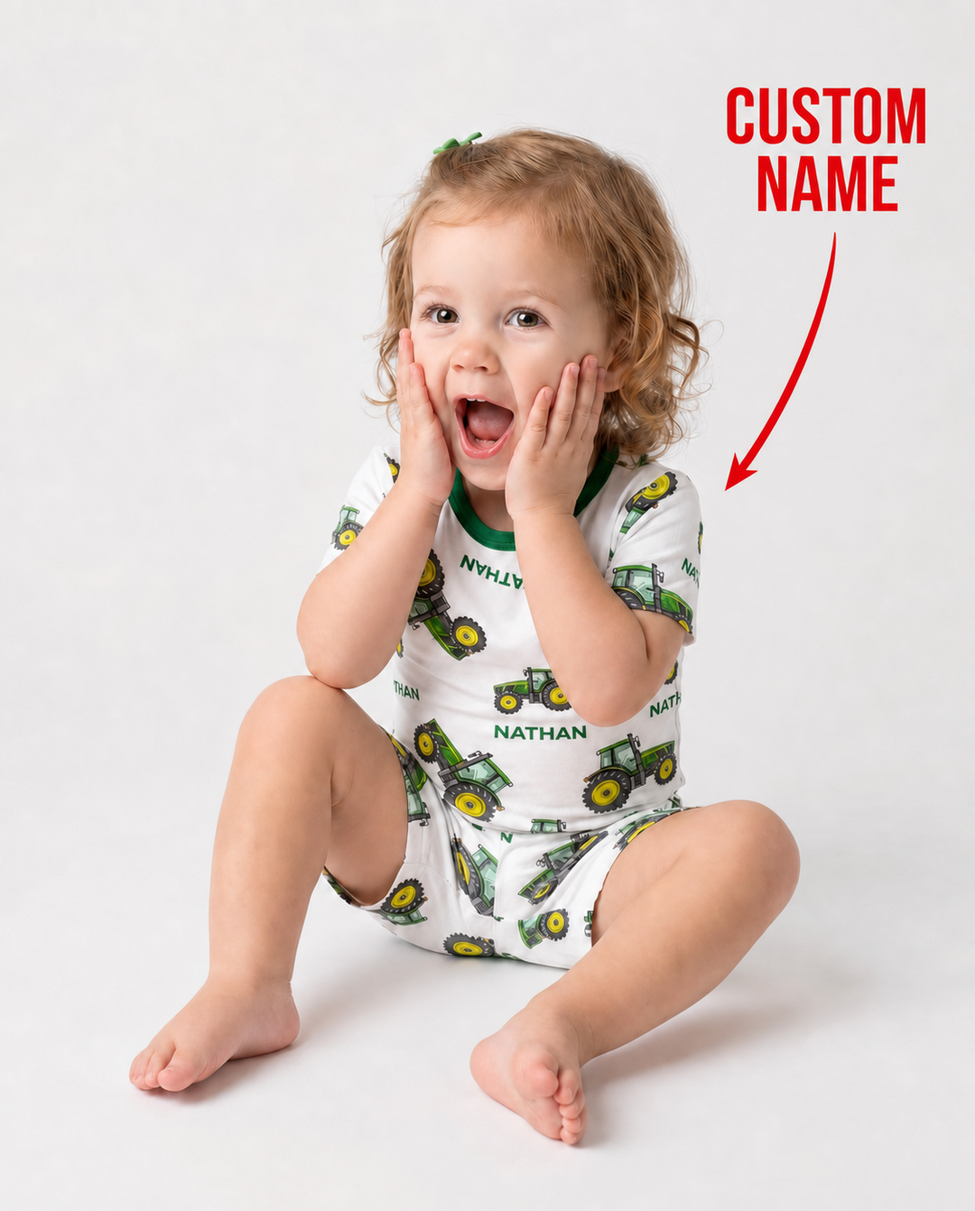 Custom Name Green Tractors Matching Daddy & Me Bamboo Two Piece Short Sleeve Shorts Pajama Set