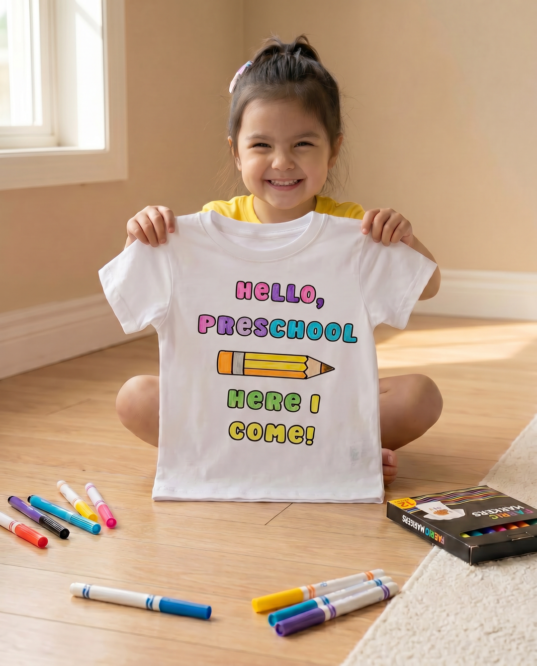 Colorable Hello, Preschool Here I Come! Bamboo Crewneck T-Shirt