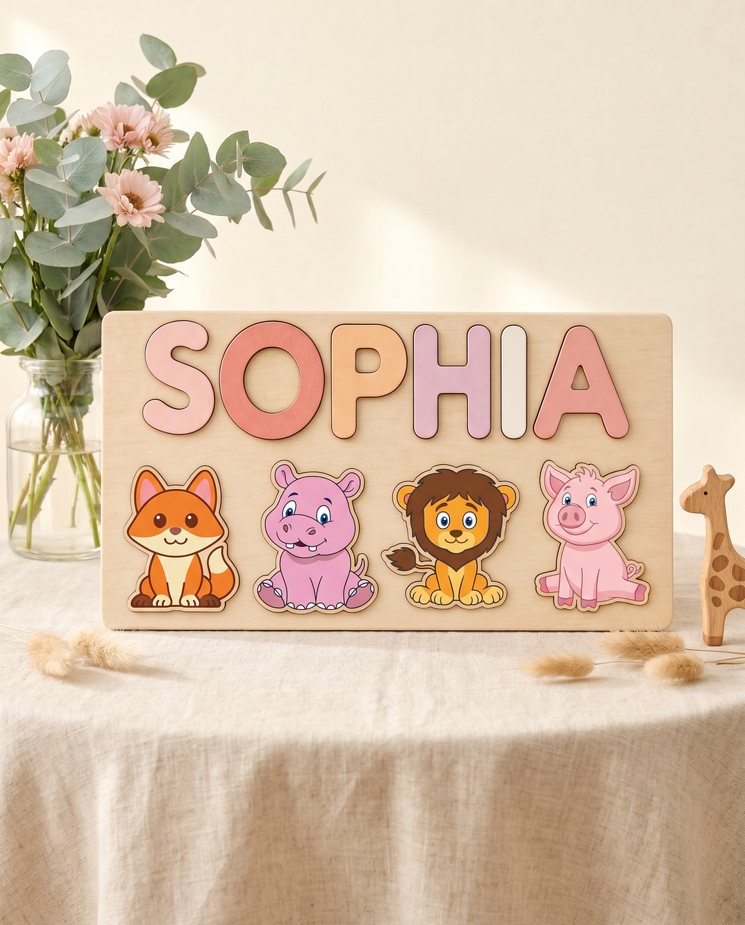Personalized Woodland & Safari Animals Wooden Puzzle