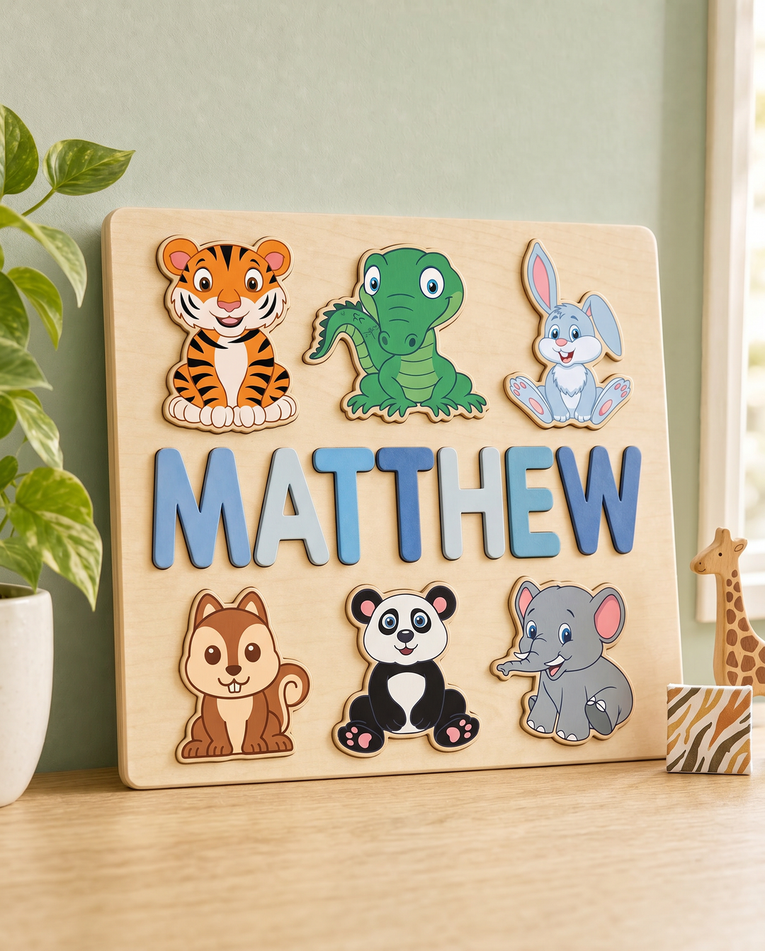 Personalized Woodland & Safari Animals Wooden Puzzle