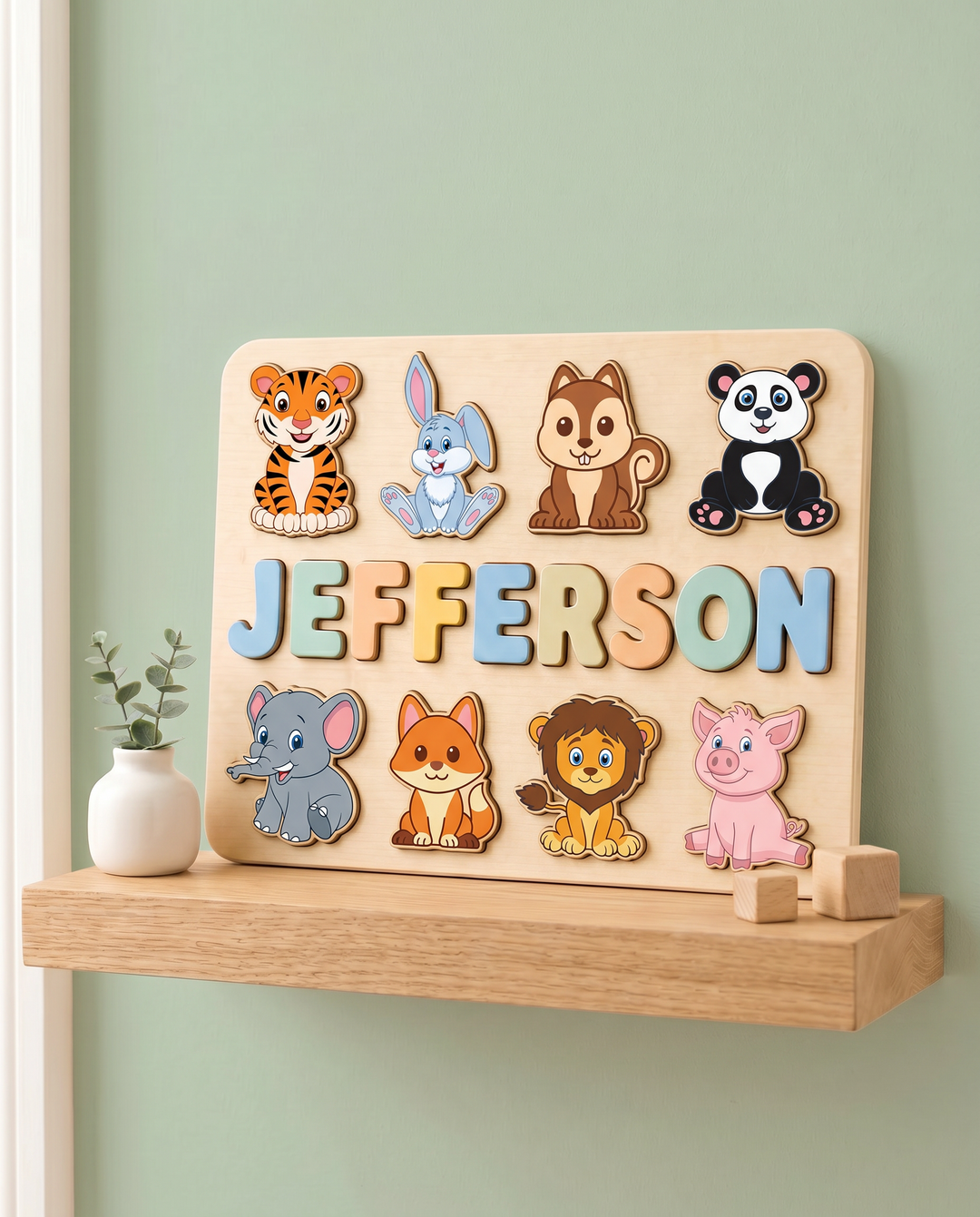 Personalized Woodland & Safari Animals Wooden Puzzle