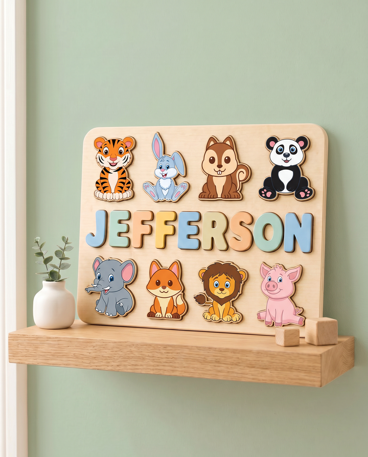 Personalized Woodland & Safari Animals Wooden Puzzle