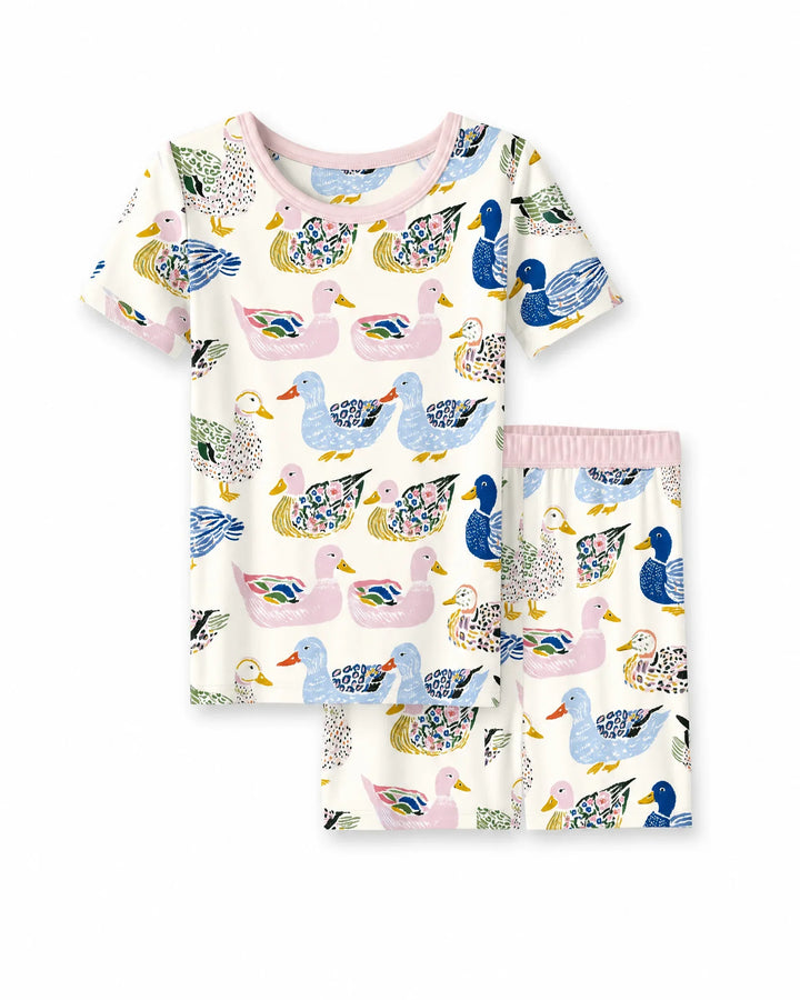 Whimsical Garden Ducks Bamboo Two Piece Short Sleeve Shorts Pajama Set