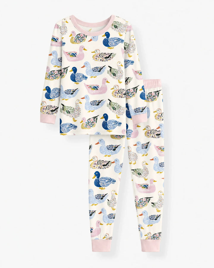 Whimsical Garden Ducks Bamboo Two Piece Long Sleeve Pajama Set