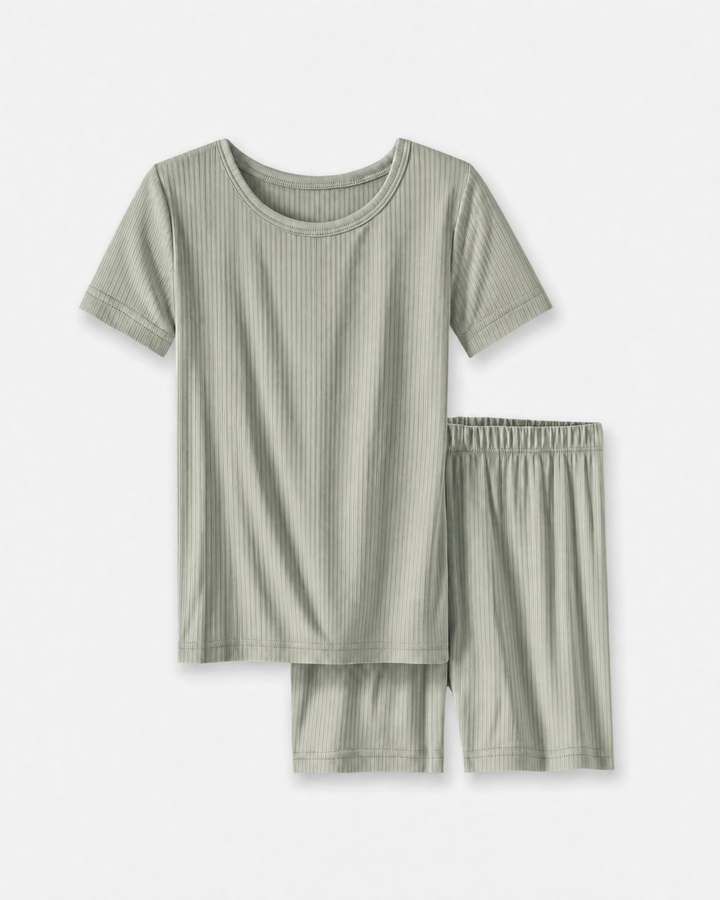 Ribbed Bamboo Two Piece Short Sleeve Short Pajama Set