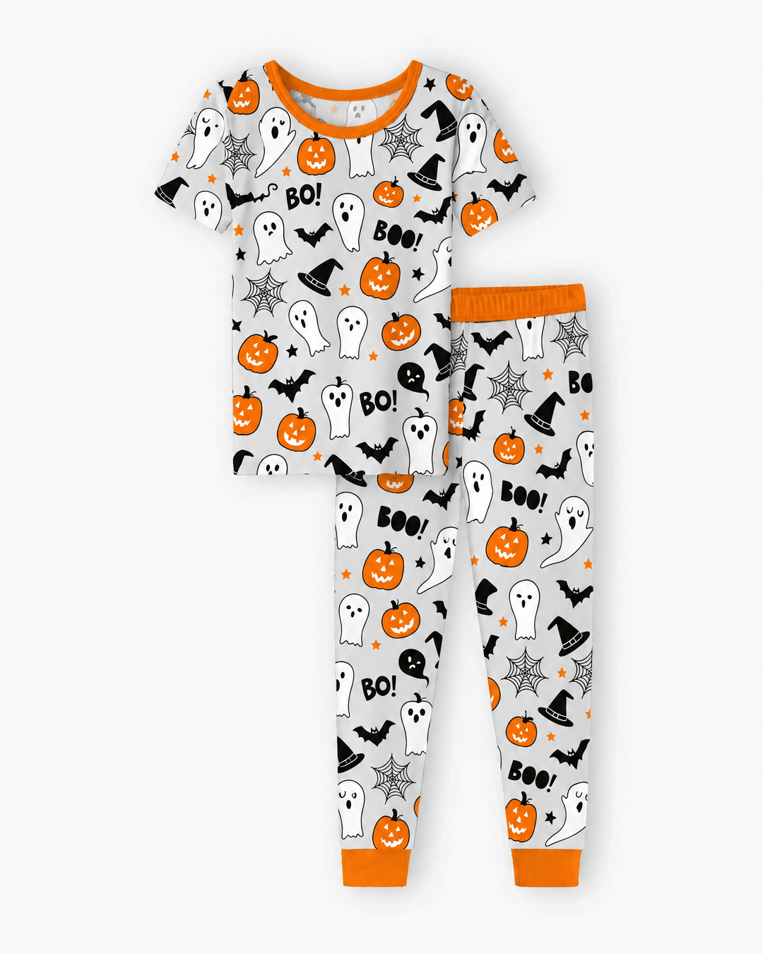 Halloween Boo & Pumpkin Glow In The Dark Bamboo Two Piece Short Sleeve Pajama Set