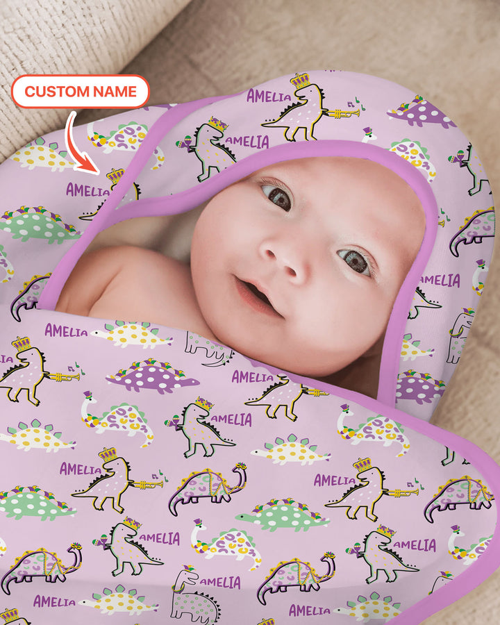 Custom Name Mardi Gras Saurus Hooded Towel Set