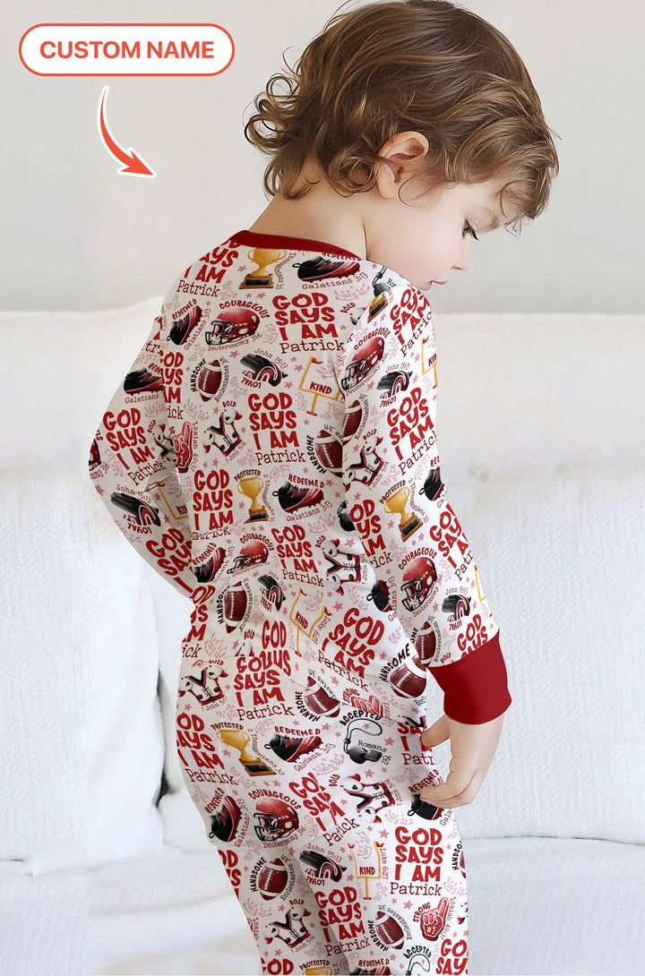 God Says I Am Touch Down Time Custom Name  Two Piece Long Sleeve Pajama Set