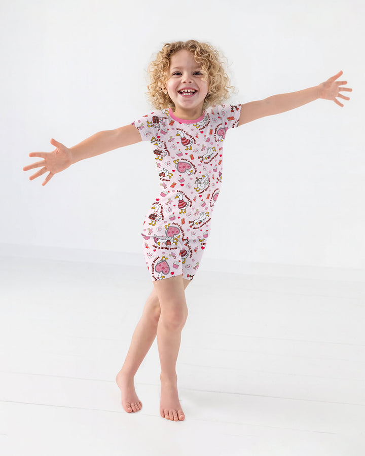 Valentine Silly Goose Two Piece Short Sleeve Shorts Pajama Set