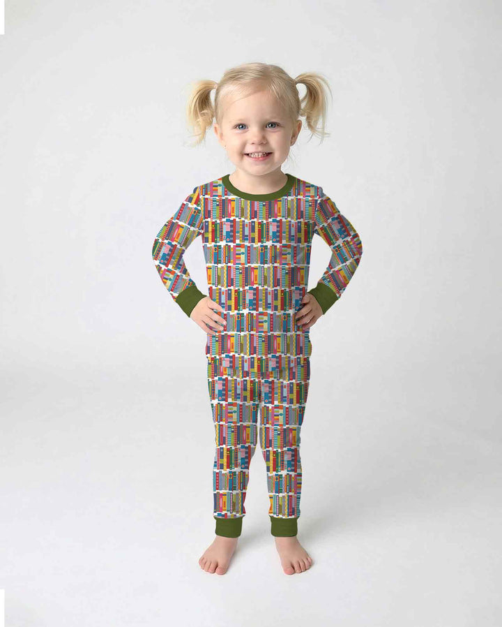 Rainbow Bookshelf Bamboo Two Piece Long Sleeve Pajama Set