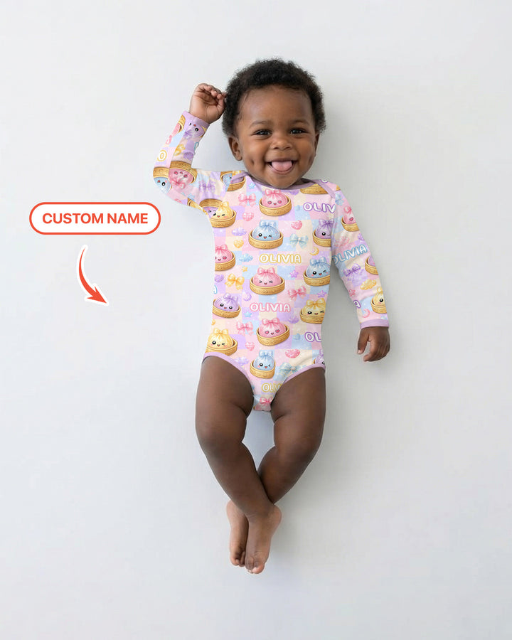 Custom Name Coquette Glitter Dumpling Bamboo Bodysuit