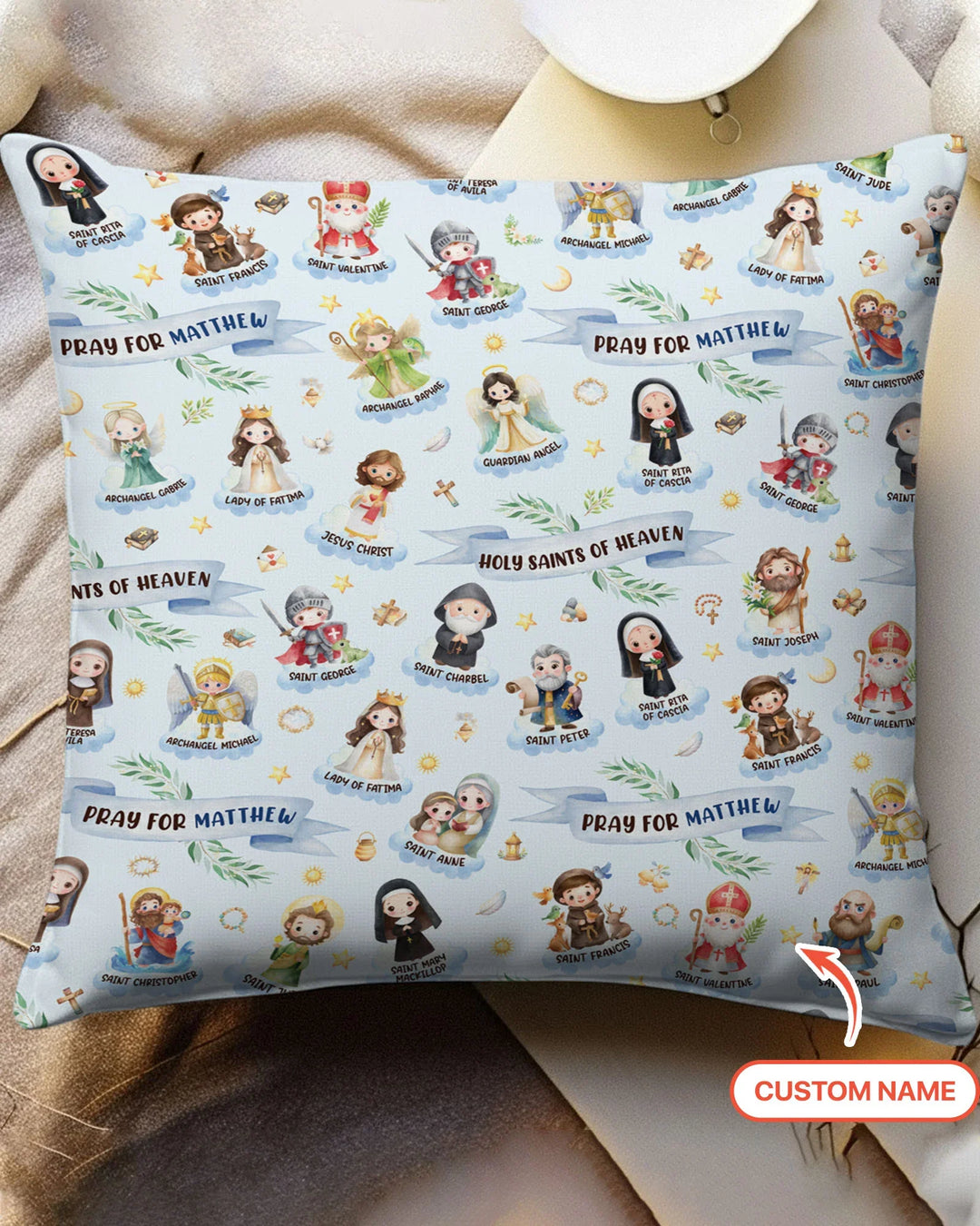 Holy Saints of Heaven Custom Name Pillow Case
