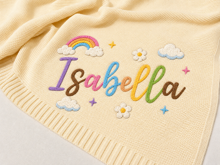 Blue Cloudy Embroidered Baby Cotton Blanket