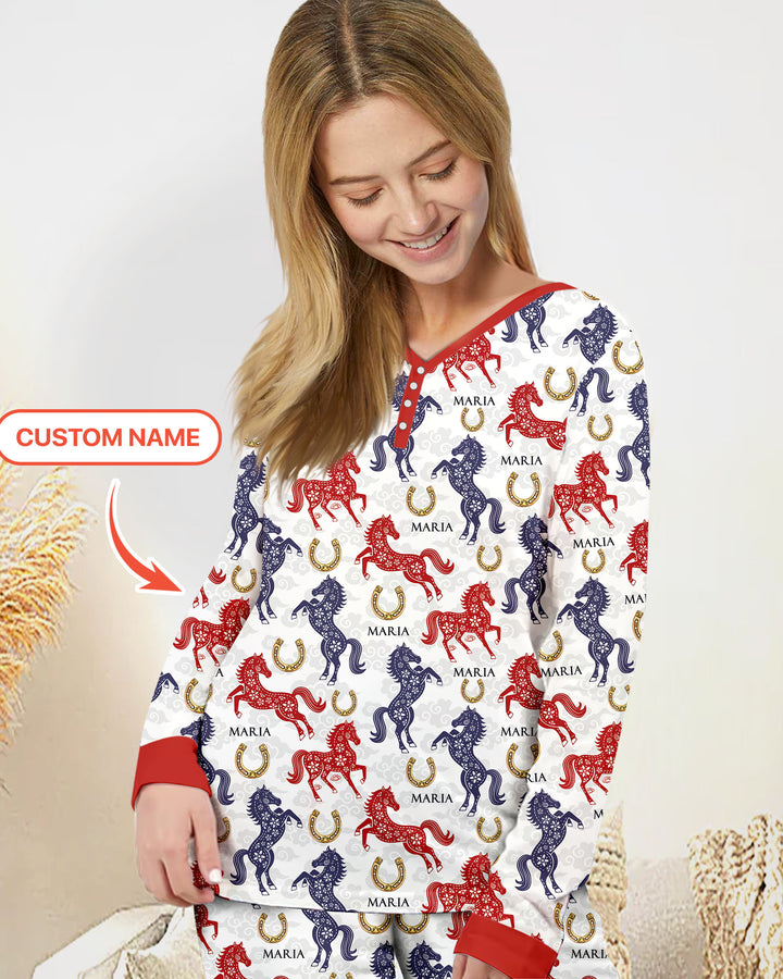 Custom Name Chinoiserie Horses Women Pajama Set