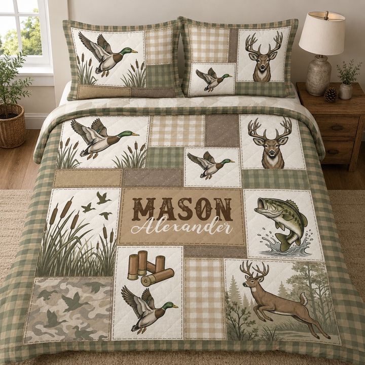 Custom Name Little Sportsman Bamboo Quilt Blanket