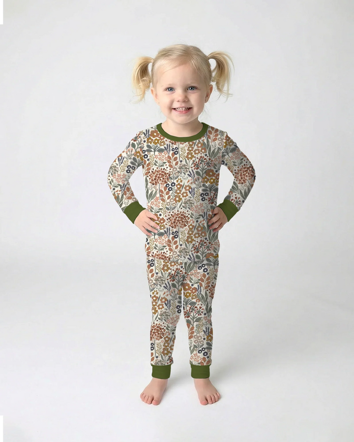 Conjunto de pijama de dos piezas de manga larga de bambú Autumn Meadow Botanicals