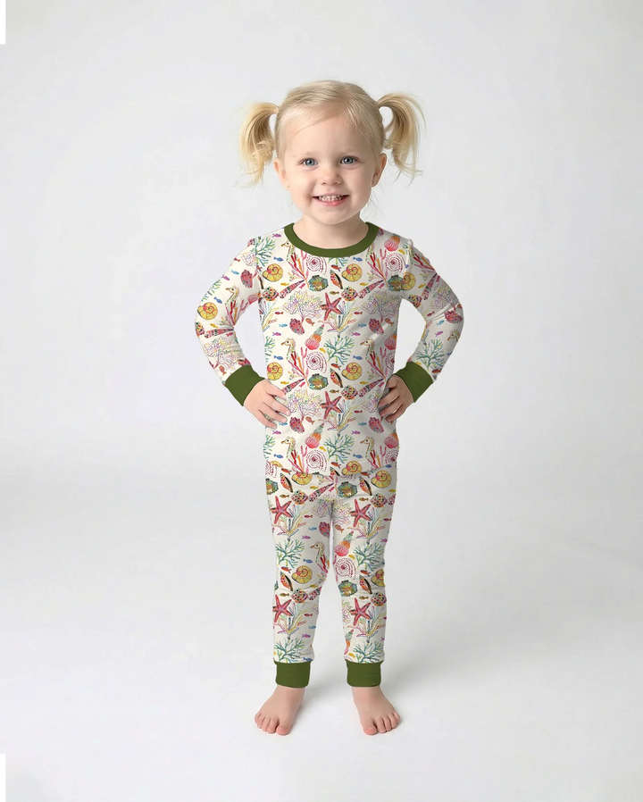 Tropical Reef Whimsy  Bamboo Two Piece Long Sleeve Pajama Set