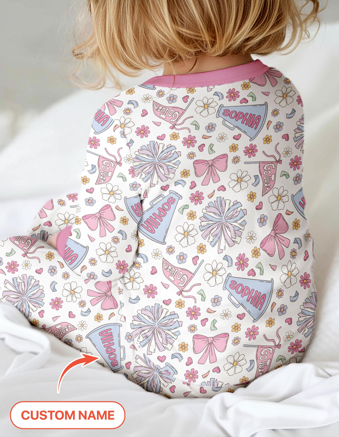 Custom Name Pastel Cheerleader Two Piece Long Sleeve Pajama Set