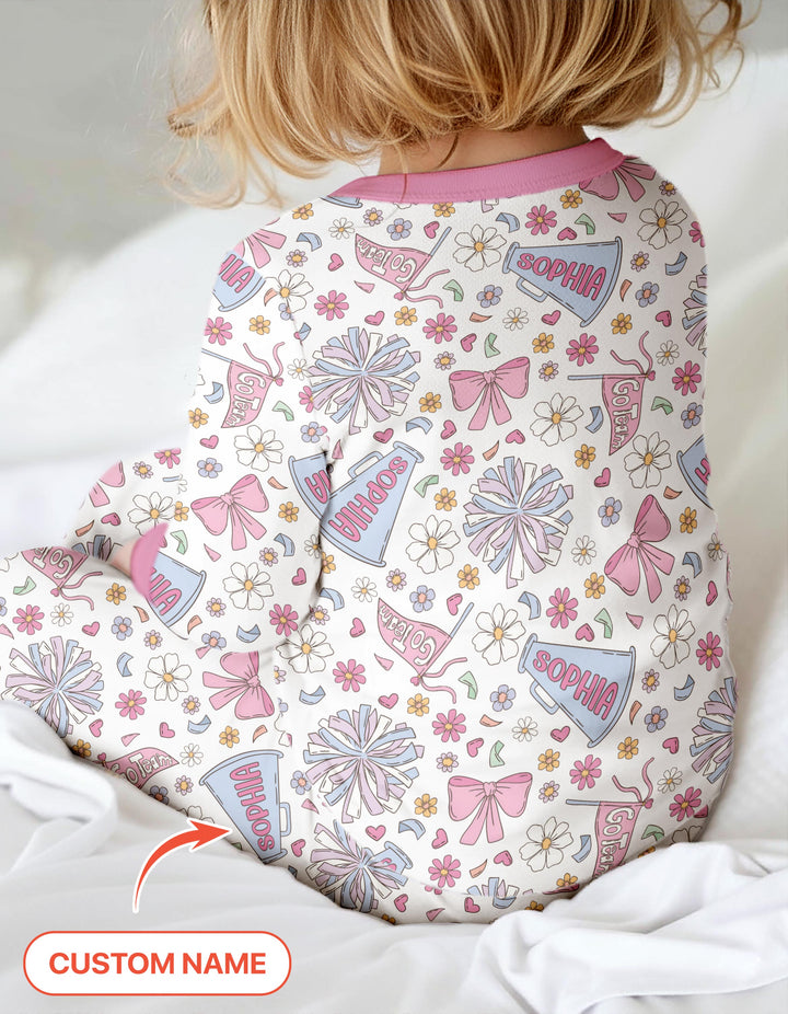 Custom Name Pastel Cheerleader Two Piece Long Sleeve Pajama Set