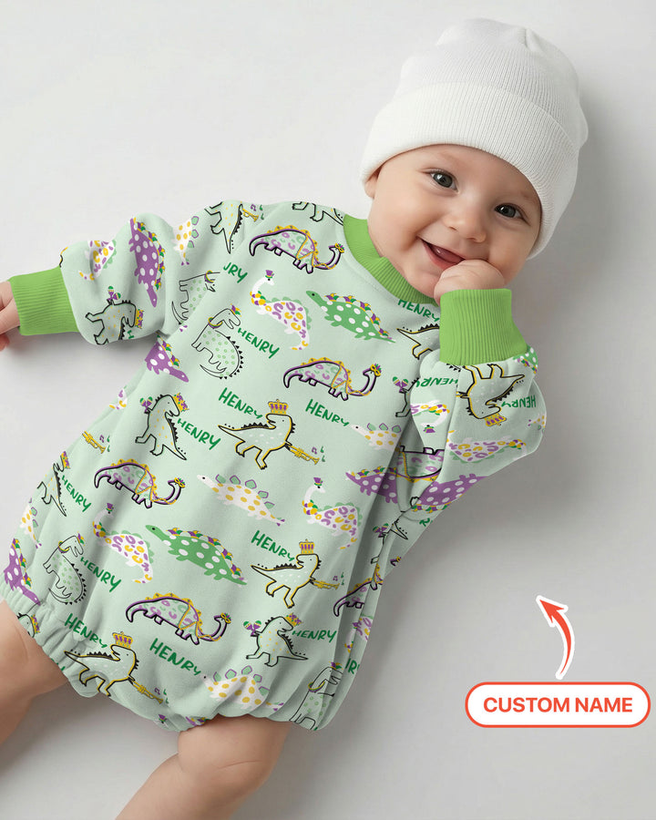 Custom Name Mardi Gras Saurus Bubble Romper