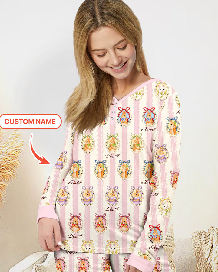 Custom Name Vintage Easter Bunny Women Pajama Set
