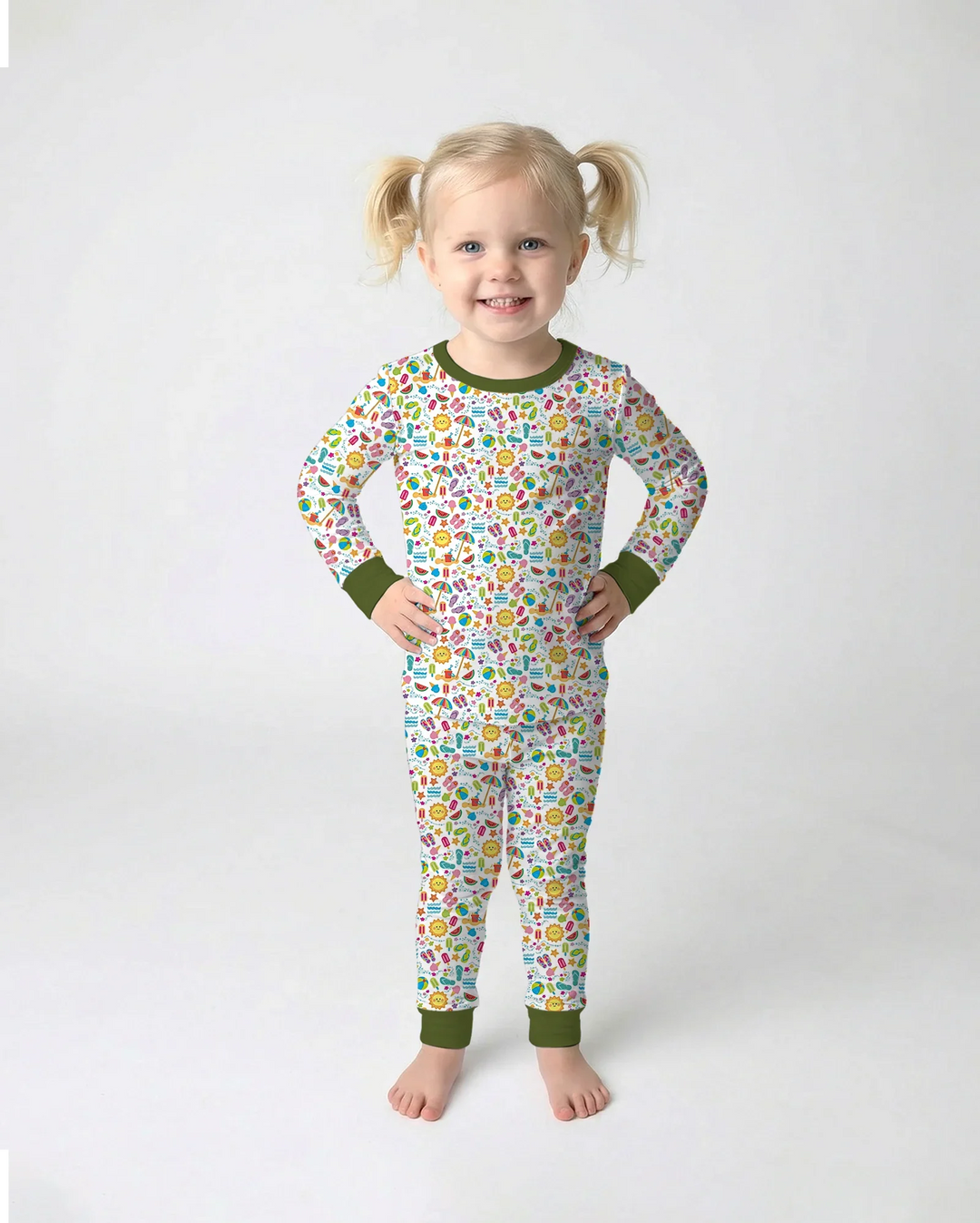 Zweiteiliges Langarm-Pyjama-Set mit Sommerfrüchten