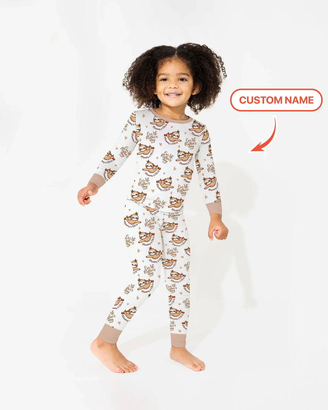 Custom Name Mama & Baby Sloth – Our First Mother’s Day 2026 Bamboo Two Piece Long Sleeve Pajama Set