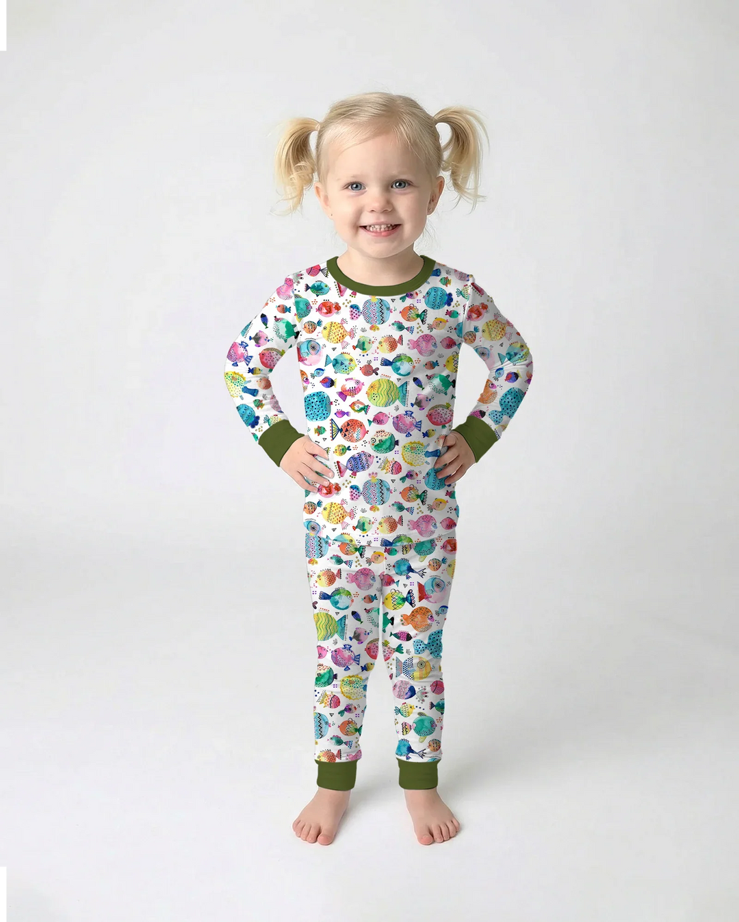 Rainbow Reef Fish Bamboo Two Piece Long Sleeve Pajama Set