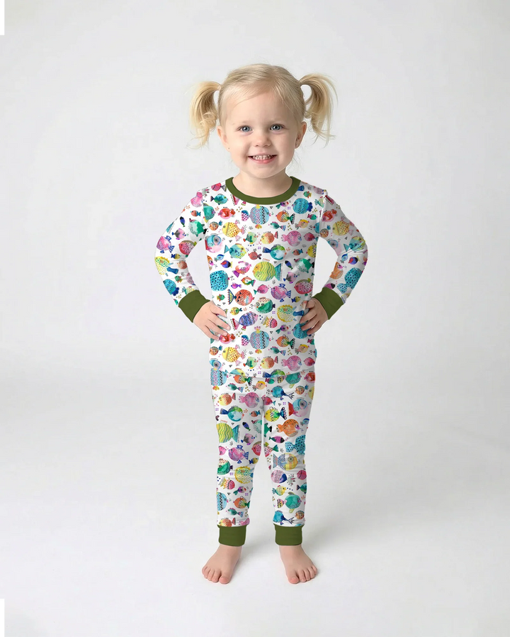 Rainbow Reef Fish Bamboo Two Piece Long Sleeve Pajama Set