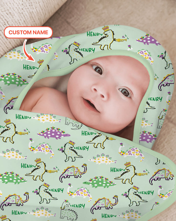 Custom Name Mardi Gras Saurus Hooded Towel Set