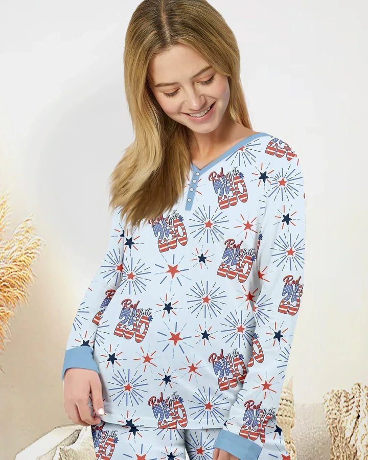Rot-weißes Pyjama-Set für Damen aus Bambus zum 250. Jubiläum
