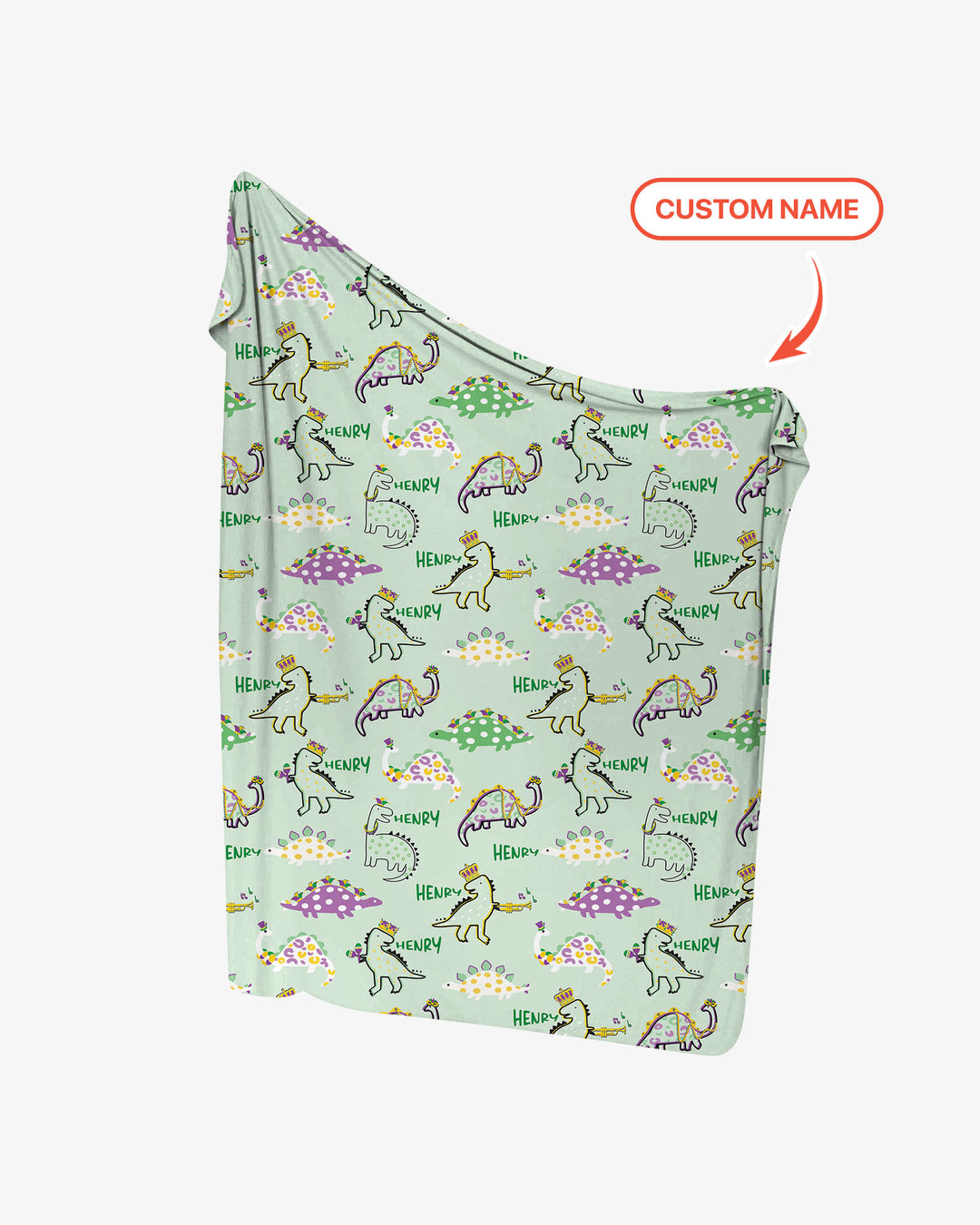 Custom Name Mardi Gras Saurus Swaddle Blanket