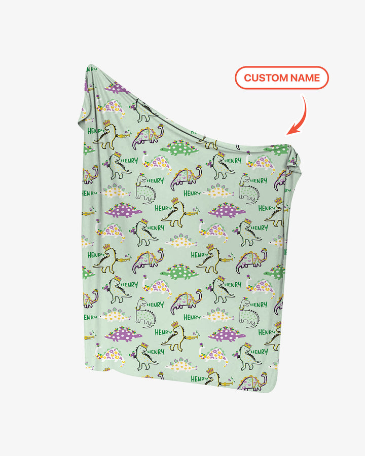 Custom Name Mardi Gras Saurus Swaddle Blanket
