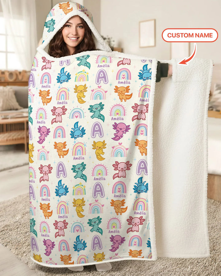 Axololt Custom Name Wearable Hooded Blanket