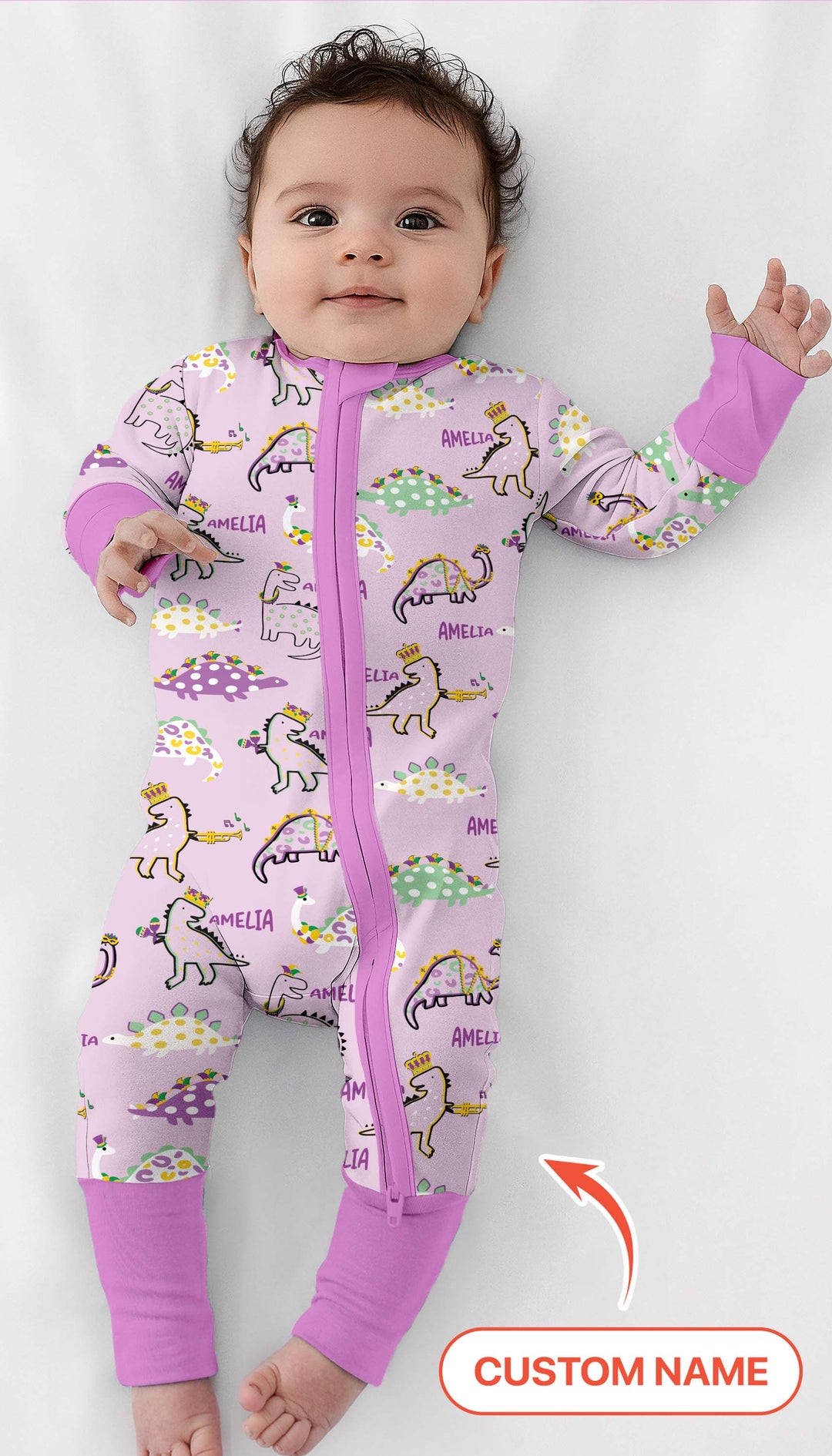 Custom Name Mardi Gras Saurus Convertible Zippy