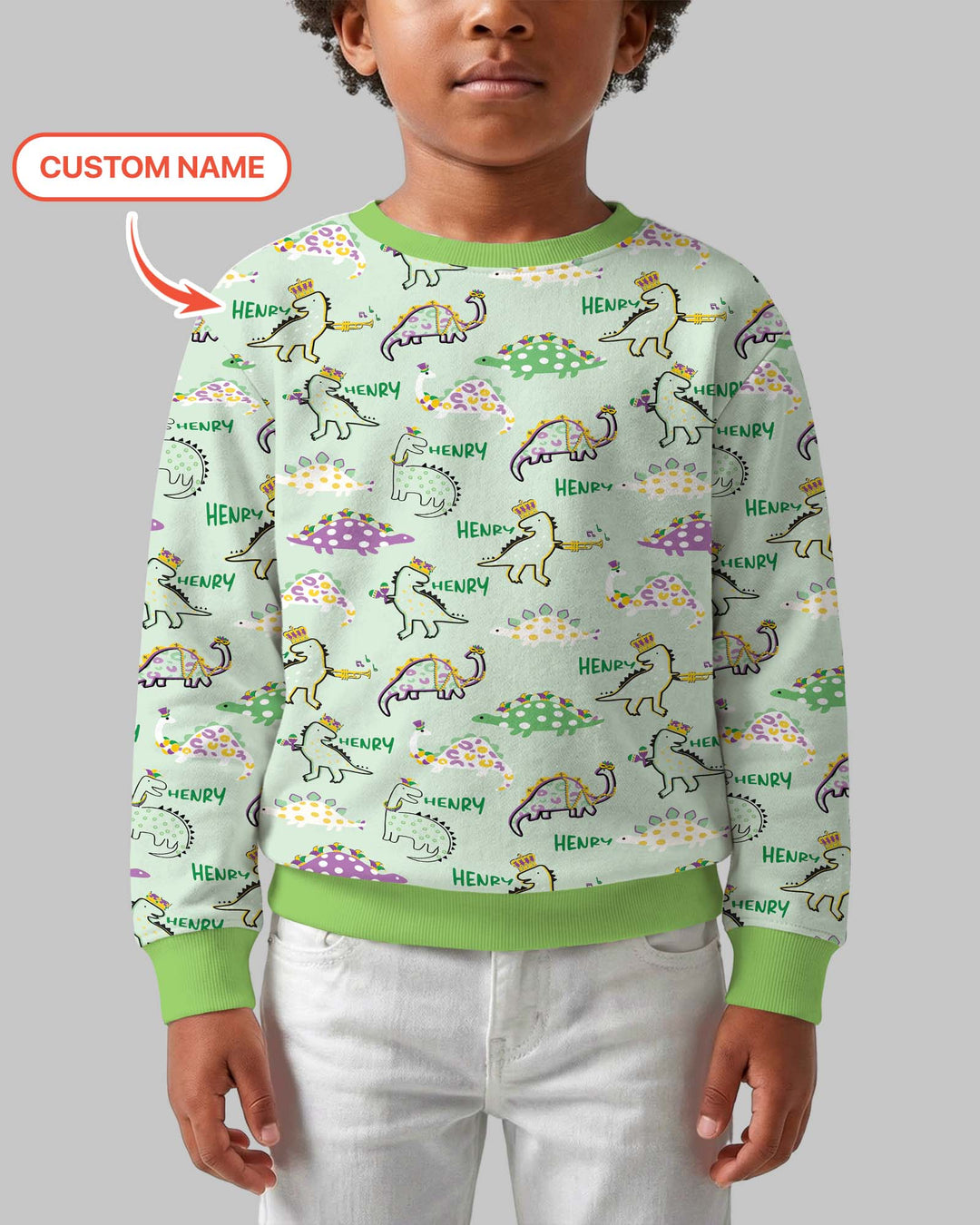Custom Name Mardi Gras Saurus Crewneck Sweatshirt