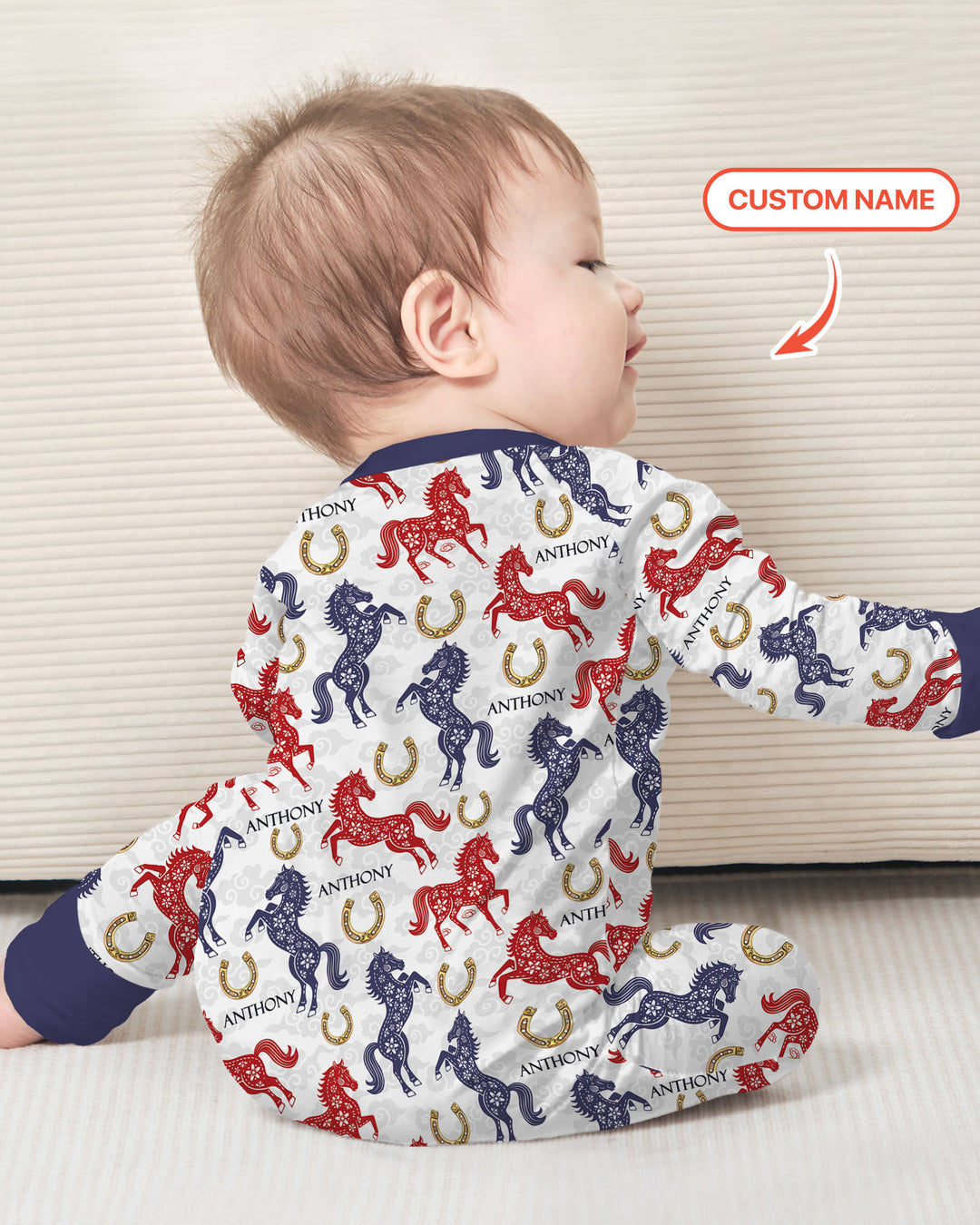 Custom Name Chinoiserie Horses Convertible Zippy