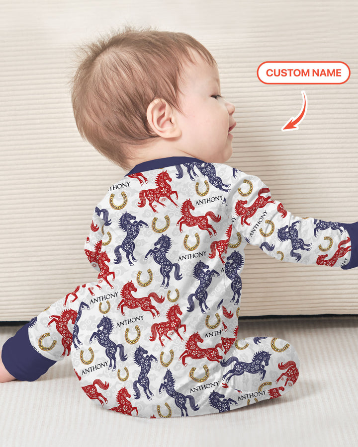 Custom Name Chinoiserie Horses Convertible Zippy