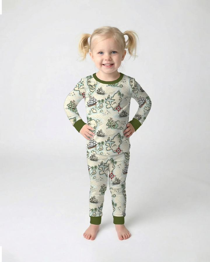 Pirate Treasure Map Quest  Bamboo Two Piece Long Sleeve Pajama Set