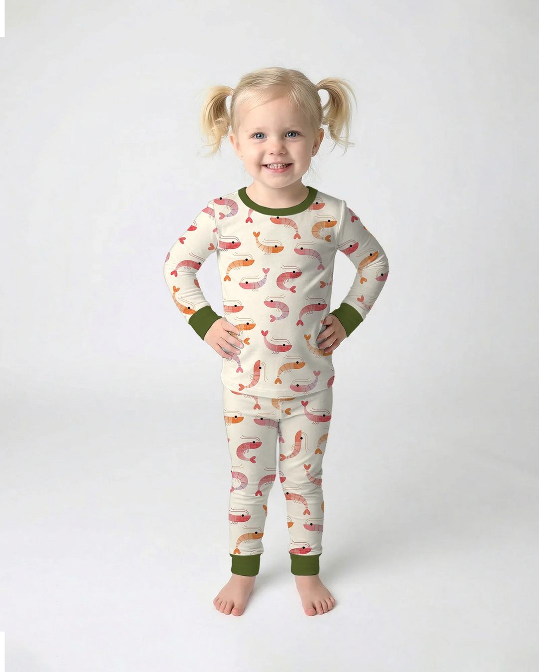 Sweet Shrimp Parade  Bamboo Two Piece Long Sleeve Pajama Set
