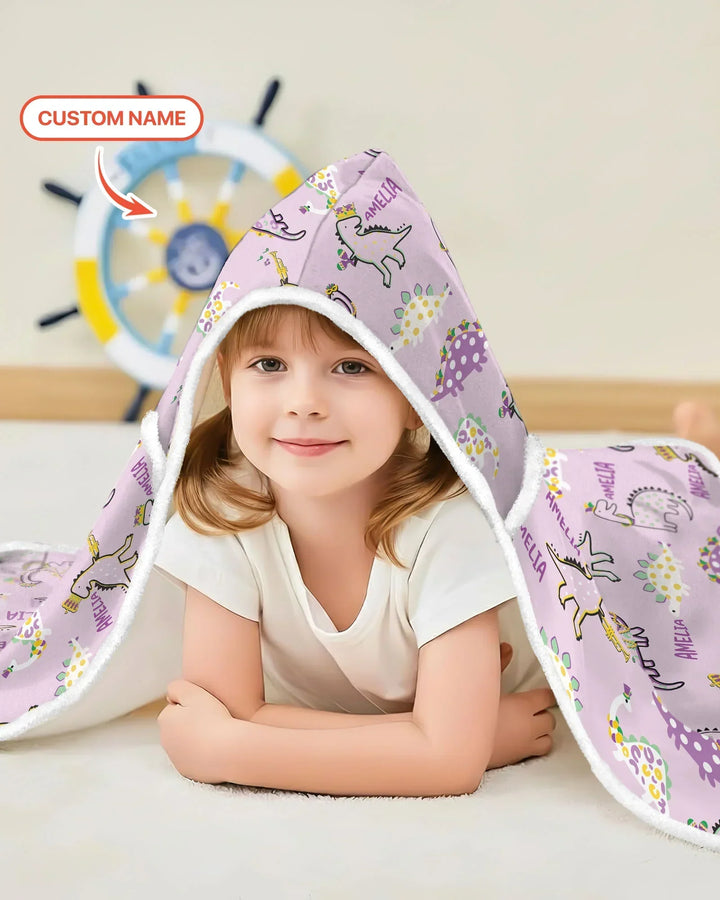 Custom Name Mardi Gras Saurus Bamboo Wearable Hooded Blanket