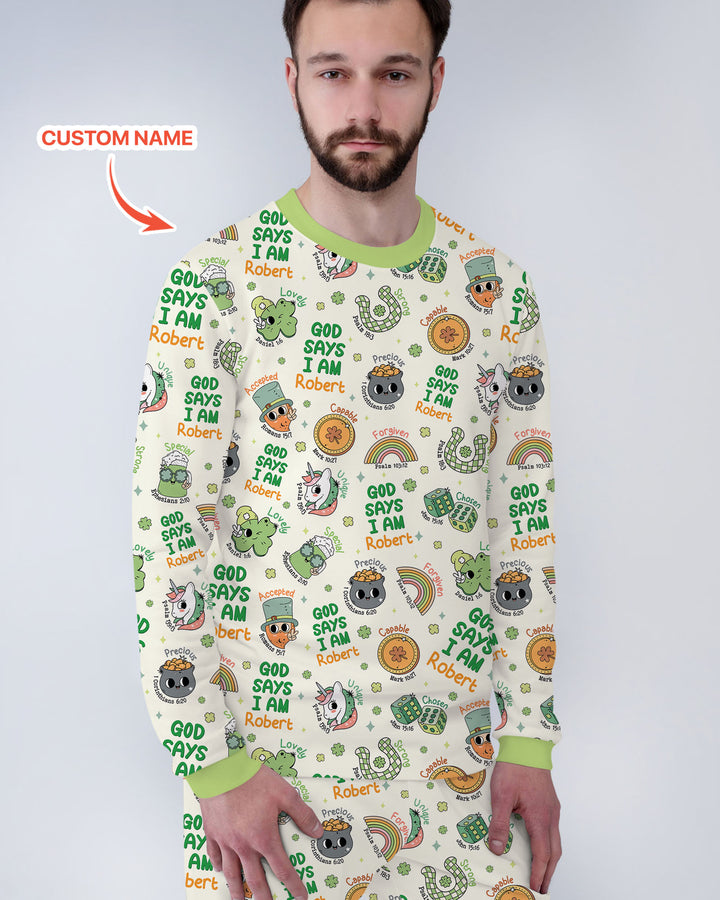 Personalized God Says I Am St. Patrick's Day Family Matching Men's Pajama Set