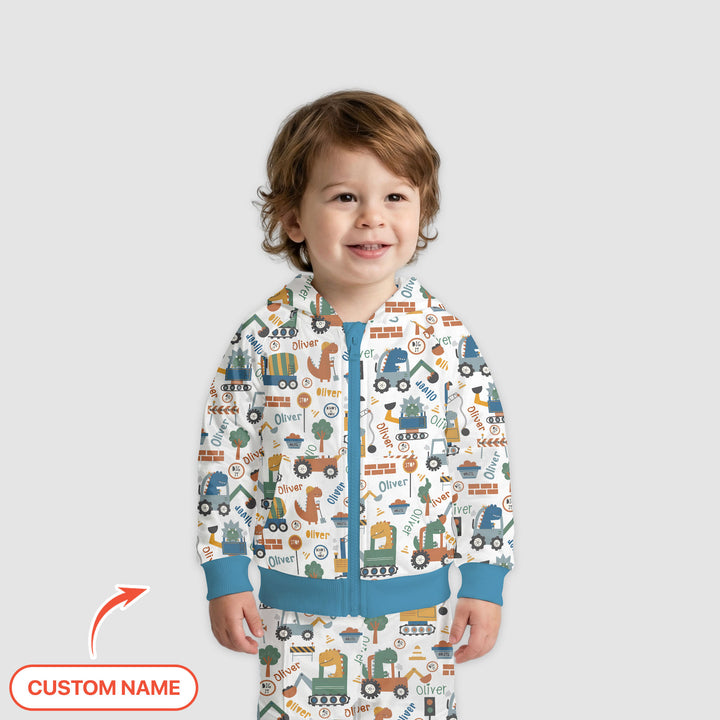 Custom Name Dino Diggers Zip Hoodie