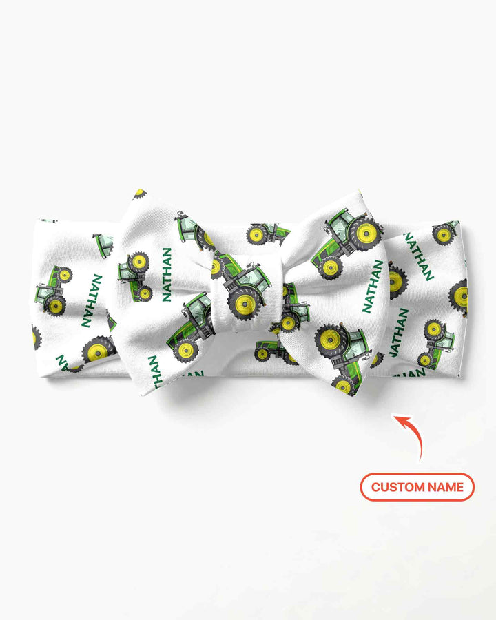 Custom Name Green Tractors Matching Daddy & Me Headband