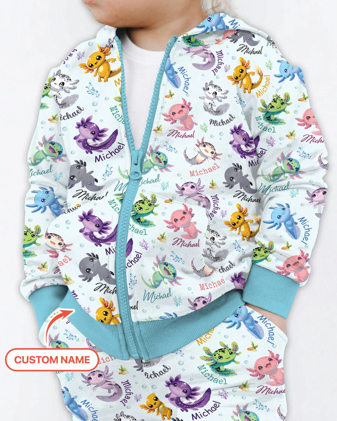 I Love You Axolotl Custom Name Zip Hoodie