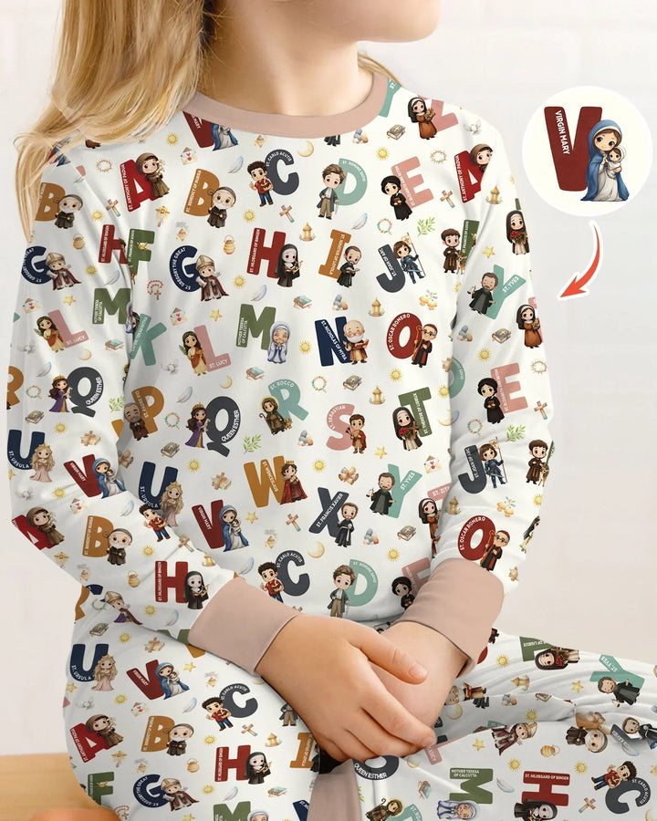 Catholic Saint ABCs Two Piece Long Sleeve Pajama Set