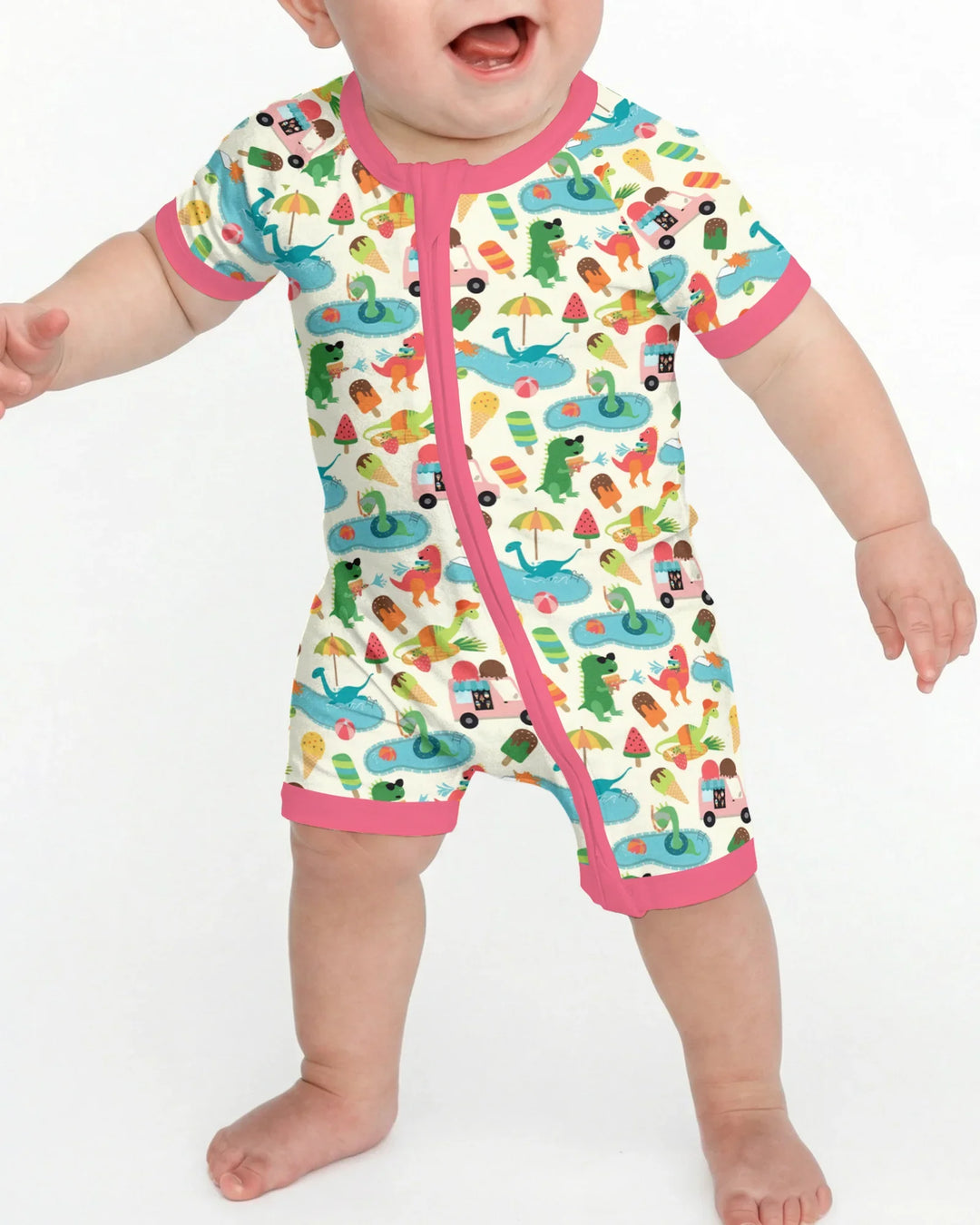 Pijama corta con cremallera de bambú Dino Summer Splash